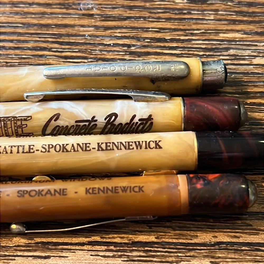 4 vintage advertising mechanical pencils Layrite concrete Seattle WA REDIPOINT